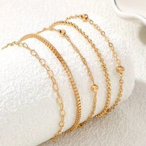 Bracelet 5pc Set Gold Heart Beads Box Chain Stylish Y2k Delicate Trendy Layer